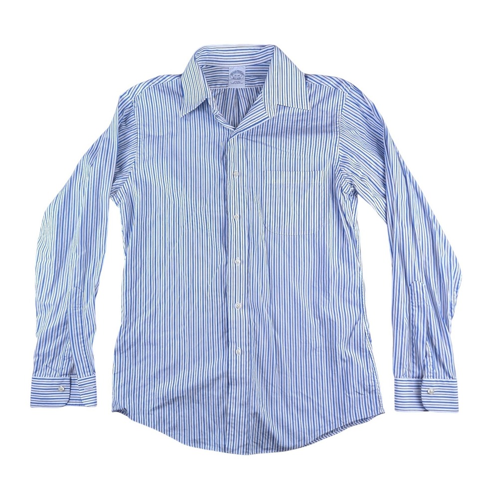 Brooks Brothers Slim Fit Blue White Striped Cotton Dress Shirt 15-34 Mens